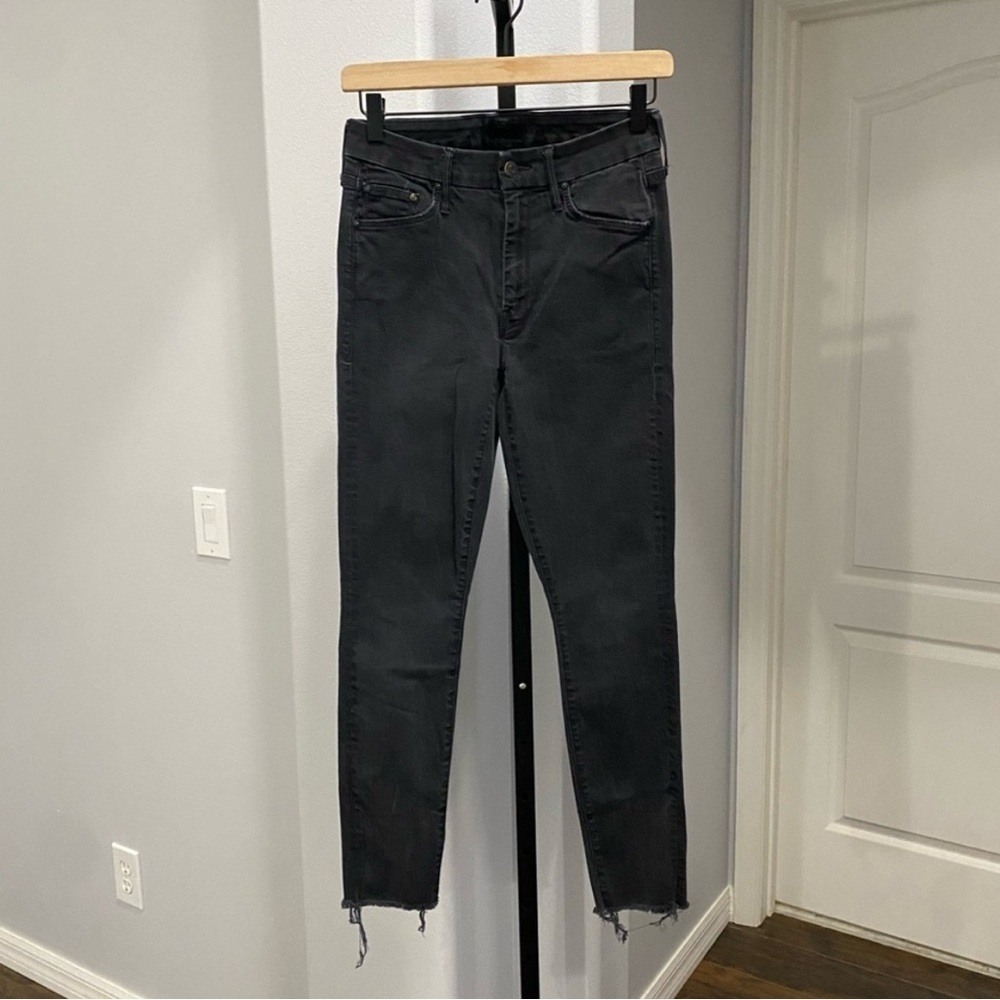 Mother The Looker High Waist Raw Hem Ankle Crop Not Guilty Black Jeans SZ 27 / 4 - Picture 7 of 10